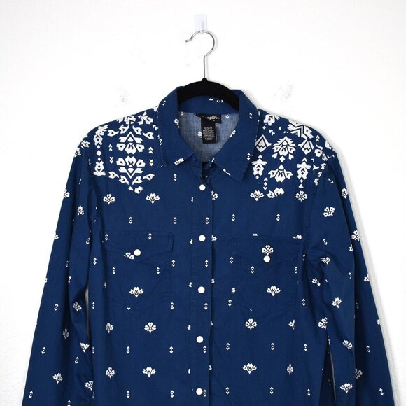 Wrangler Western Snap Button Shirt Sz M Floral Cowgirl Rodeo Artsy Aztec Cotton - Picture 3 of 16